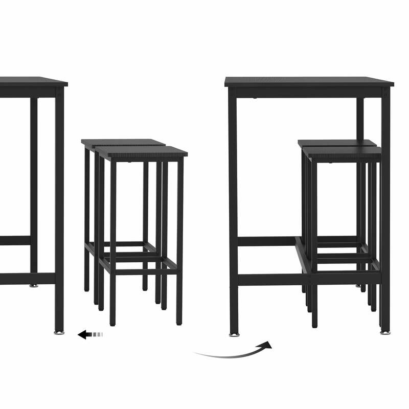 Juego de mesa de Bar y 2 sillas, Set de comedor de 3 piezas con 2 taburetes, color negro