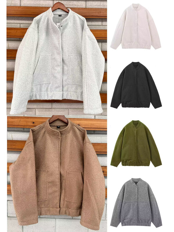 Moda sólida bombardeiros jaquetas casaco feminino outwear solto com botão de manga longa topos cinza primavera casual feminino bolso jaqueta ins