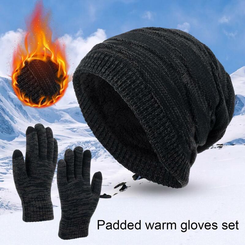 2 sztuk/zestaw rękawice z dzianiny, luźne, elastyczne, zagęszczone, pluszowa podszewka zimowe, termiczne męskie damskie czapka dzianinowa zestaw rękawiczki do obsługiwania ekranów dotykowych