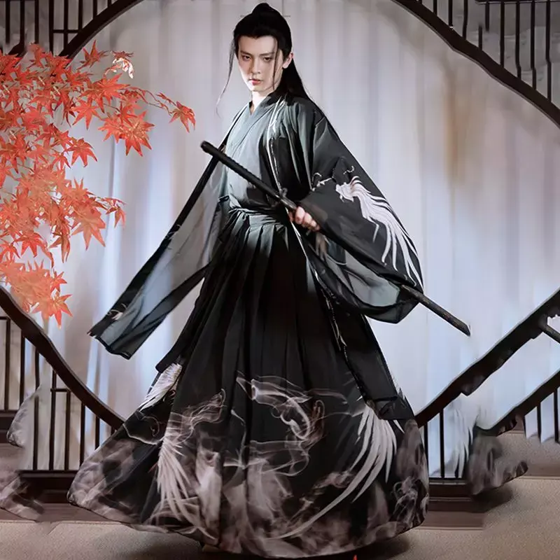 Originale Hanfu Wei e Jin styles collo super cool, stampa a vita lunga costume antico abito tradizionale cinese in stile cinese