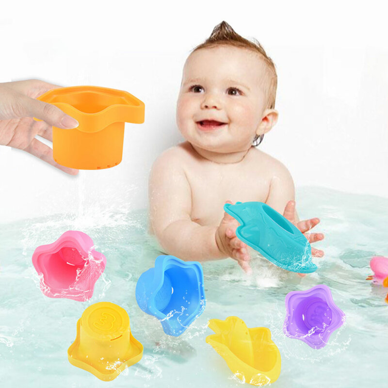 Divertenti tazze impilabili giocattolo per bambini animali educativi del fumetto pile spiaggia che giocano giocattoli da bagno regalo di compleanno per bambini