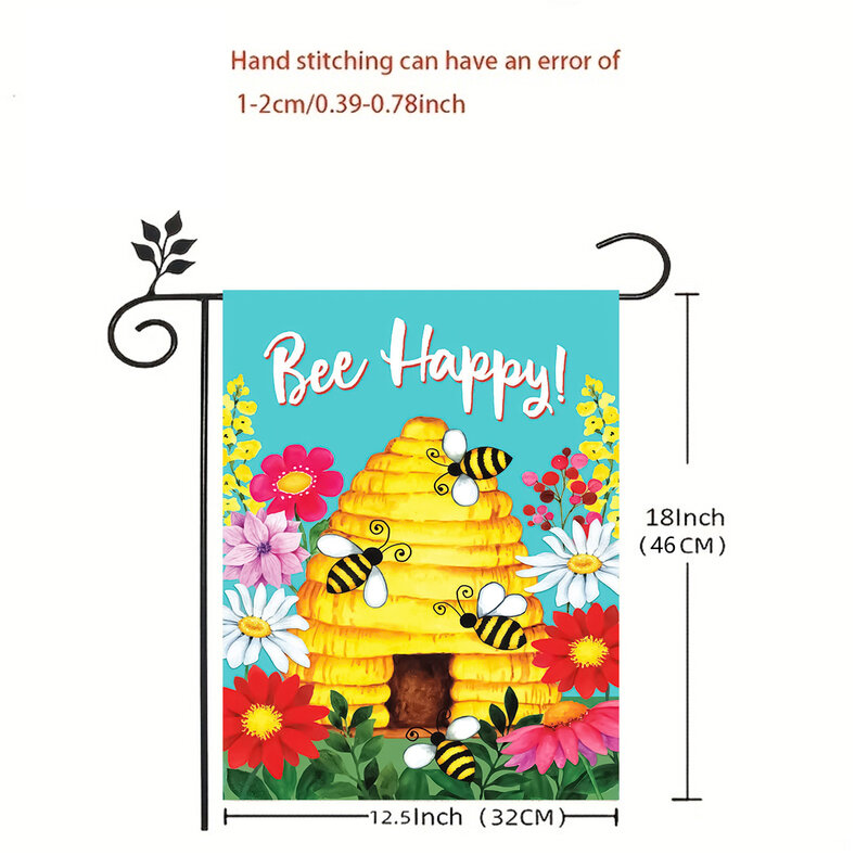 1 buah pola kurcaci labu bunga matahari lebah dengan cetak dua sisi dekorasi halaman bendera taman, tidak termasuk tiang bendera