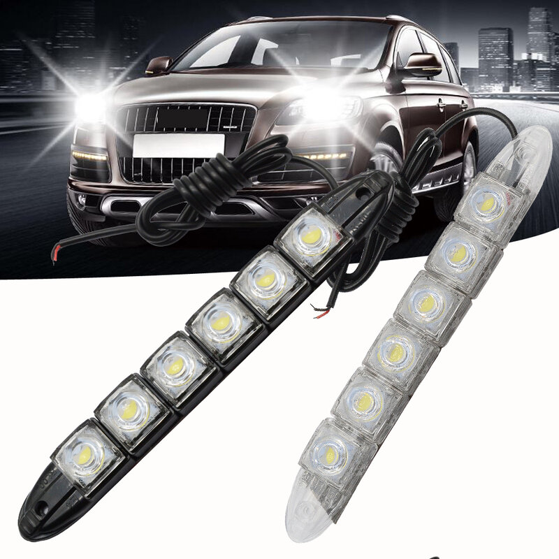 2pcs Universal Car Led DRL Daytime Running Light Flexible 6LED White Waterproof Driving Fog Bulb Warning Lamps Styling Auto LED