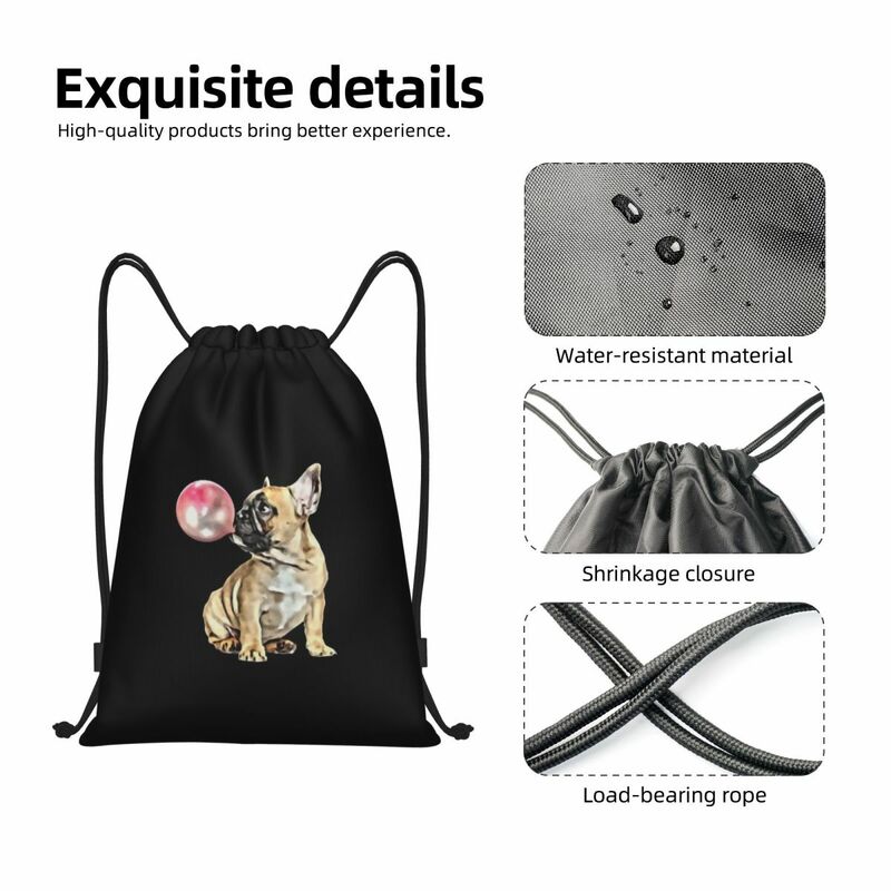 Custom French Bulldog Bubblegum Drawstring Bags for Training Yoga Backpacks Women Men Sports Gym Sackpack
