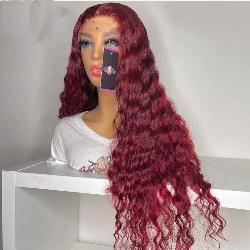 Burgundy Soft 26“Long Kinky Curly180Density Lace Front 99j Wig For Black Women BabyHair Glueless Preplucked Heat Resistant Daily
