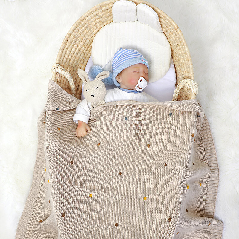 Selimut bayi katun rajut baru lahir perempuan laki-laki selimut tempat tidur bayi 90*70CM mode Solid Dot kereta bayi bedong Super lembut penutup kotak-kotak