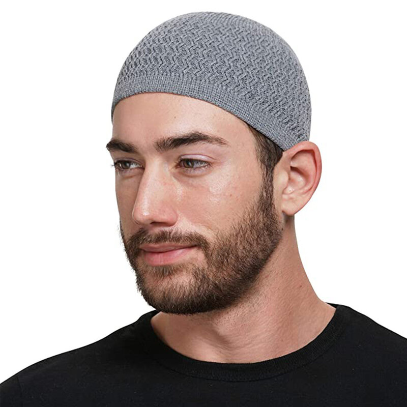 1pc Unisex Knitted Muslim Men Prayer Hats Male Beanies Cap Kippah Homme Hat Islamic Ramadan Jewish Warm Men's Wrap Head Cap