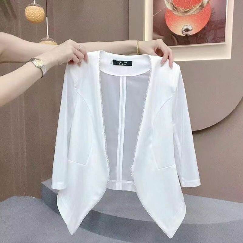 Casaco fino versátil para mulheres, jaqueta pequena, blusa de manga comprida, capa de malha, capa de verão, xale B3, novo verão, 2022