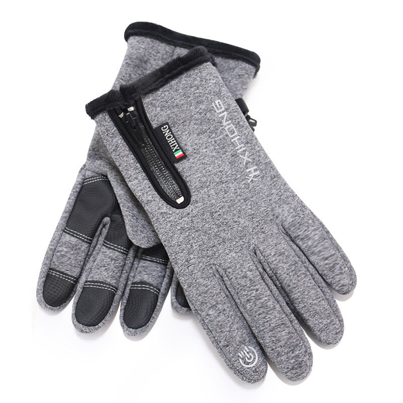 Winter Outdoor Riding Gloves Touch screen Zipper Sports Waterproof Wear resistant Suede Climbing Skiing Warm Gloves