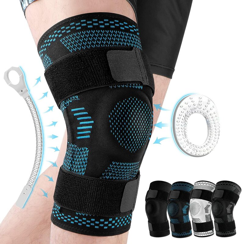 1 шт. Бандаж на коленный сустав, компрессионный рукав с боковыми стабилизаторами и гелем для надколенной чашечки при болях в коленном суставе, для восстановления после повреждений