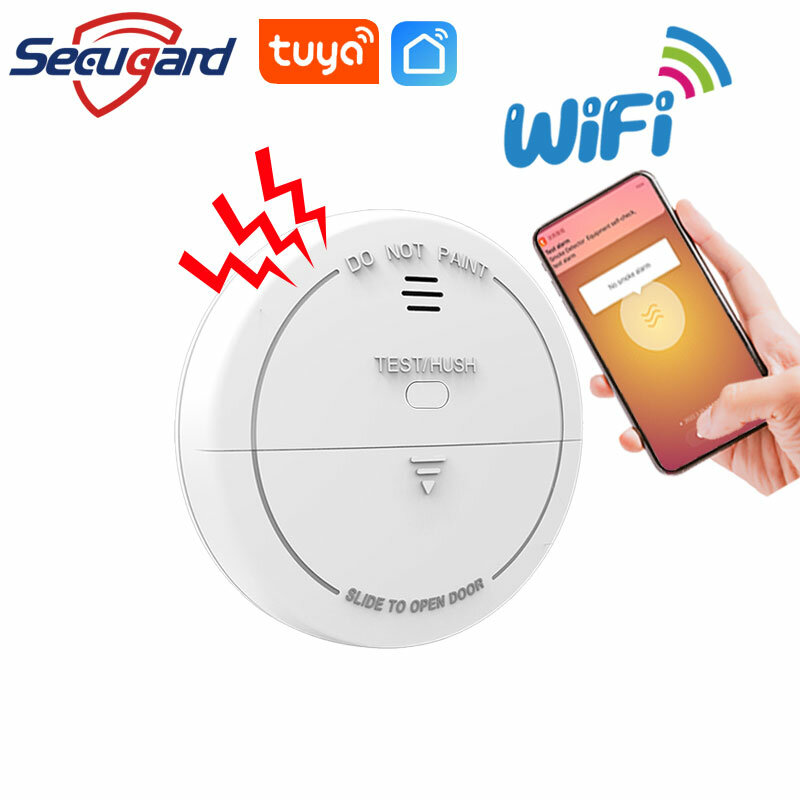 Wifi detector de fumaça alarme de som 80db tuya vida inteligente app mensagem push sensor de incêndio sistema de segurança em casa combinação smokehouse