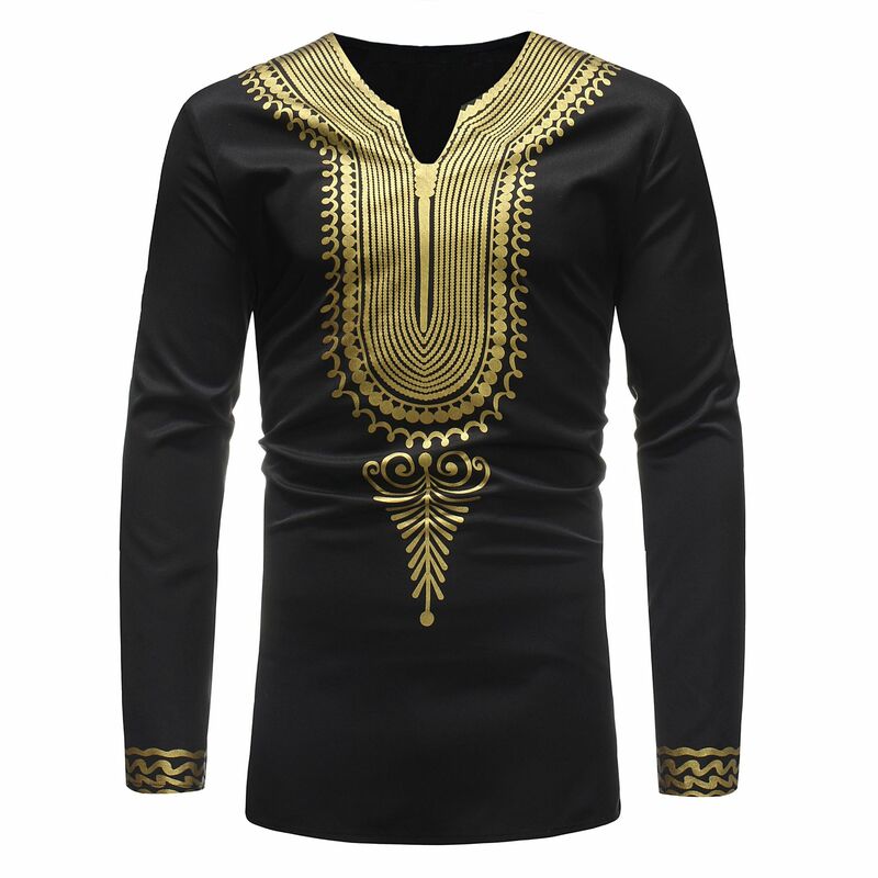 Африканская одежда, Арабская Мужская рубашка с длинным рукавом, асимметричный принт Дашики, модные топы, Мужская традиционная мусульманская футболка, Мужская осенняя