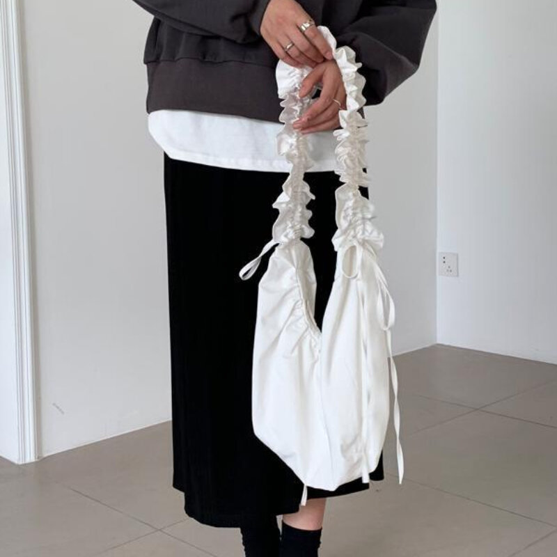 MBTI Designer plisowana damska torba na ramię w stylu koreańskim jednokolorowa duża pojemność modna torebka proste torby Crossbody dla dziewczynek