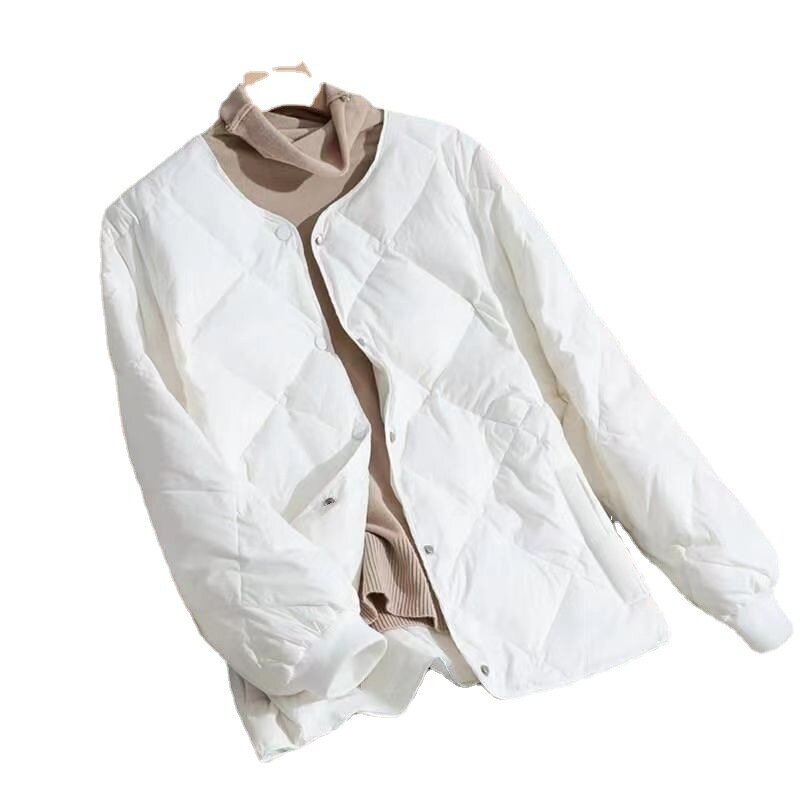 Jaqueta leve para mulheres, jaqueta acolchoada de algodão, jaqueta casual puffer, roupas soltas, monocromáticas, outono e inverno
