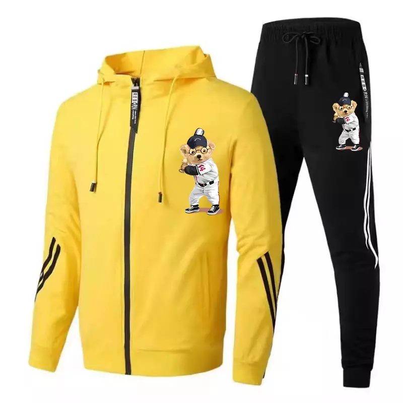 New Outdoor Jogging Zipper Jacket Tracksuit For Men Fashion Printed Cotton-Padded Suit For Men Zipper Hoodie Tracksuit