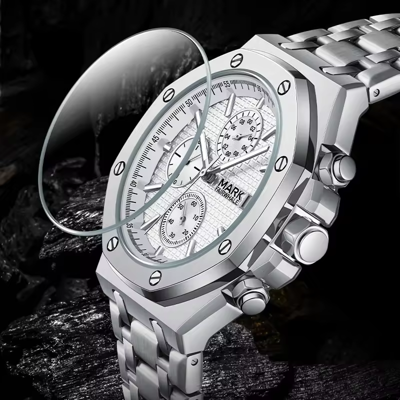 Mark Fairwhale chronograf męski zegarek luksusowy ośmiokąt ze stali nierdzewnej kwarcowy zegarek biznesowy wodoodporny świecący montre homme