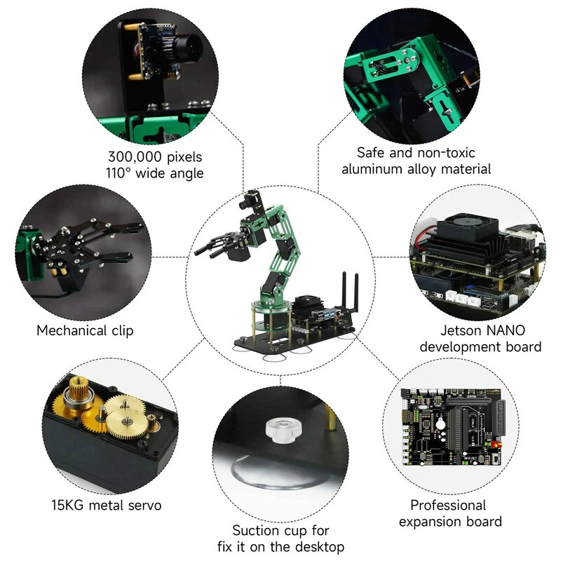 Yahboom AI 시각 로봇 암 ROS 로봇 키트, 인공 지능 로봇, 젯슨 나노 4GB CE ROHS용, 15kg, 6kg 서보, 6DOF