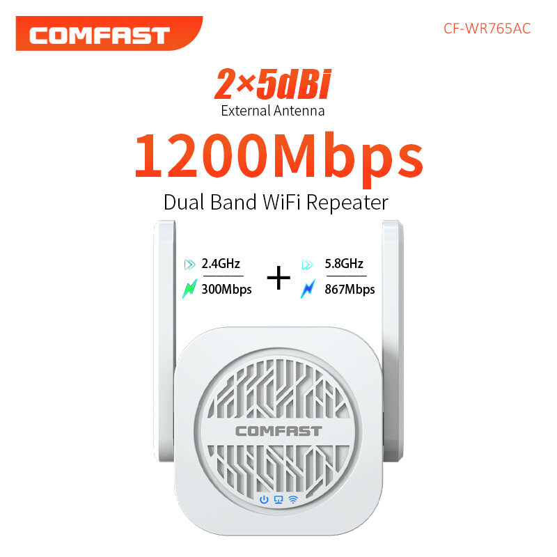 Penguat sinyal WiFi 5g, Repeater Wifi 1200Mbps, antena Dual-Band, alat ekstensi WiFi 802.11ac Gigabit Wi-Fi Router Repetidor