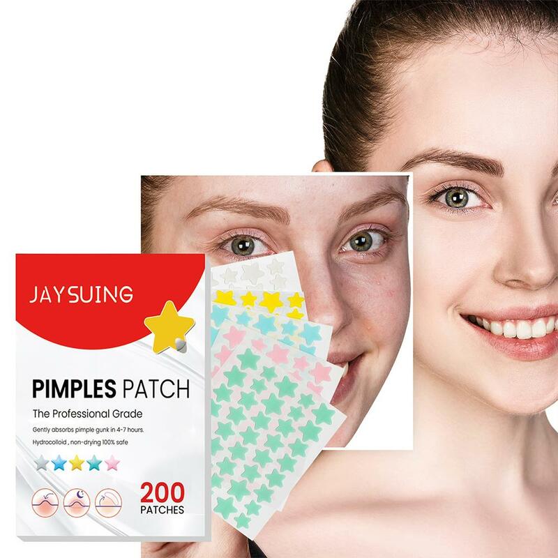 200pcs Star Shape Pimple Patches Colorful Hydrocolloid Pimple Healing Sticker Cute Strong Absorption Zit Patches Face Care