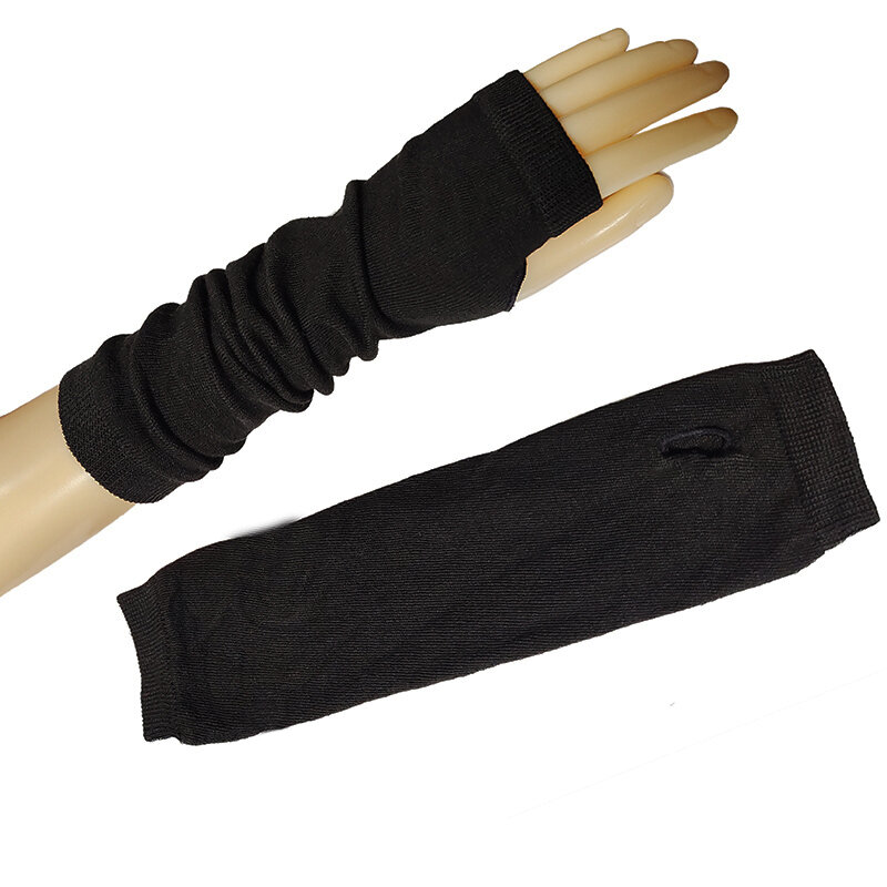 Перчатки без пальцев мужские/женские, длинные трикотажные в полоску, в стиле хип-хоп, эмо, готика, Лолита, черные, теплые митенки для мальчиков и девочек, лето-зима