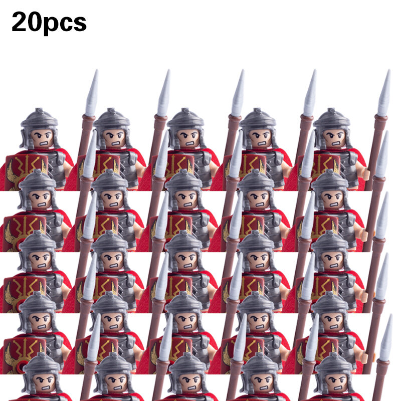 20 Buah/Set Mainan Balok Susun Model Prajurit Abad Pertengahan Mini Perang Salib Spartan Kekaisaran Romawi Abad Pertengahan Hadiah untuk Anak-anak