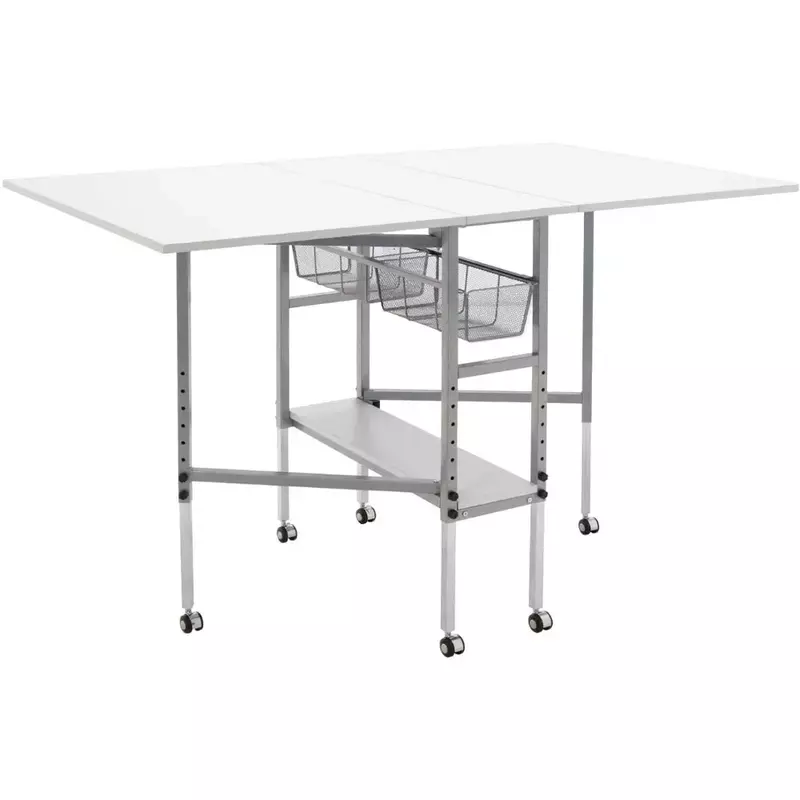Sew Ready Hobby and Cutting Table - 58.75" W x 36.5" D White Arts and Crafts Table with 2 Mesh Storage Drawers