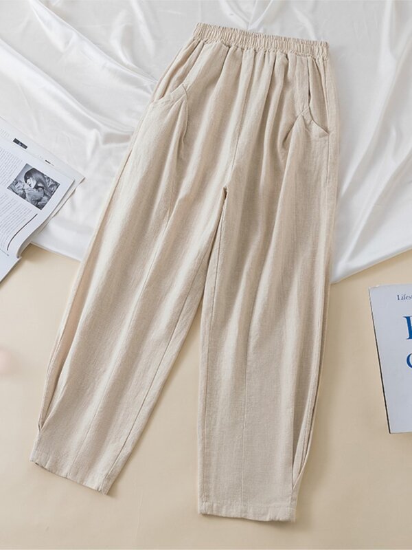Calça feminina de harém plissado de cintura alta, calça casual feminina, estilo coreano, solta, elástica, plus size, verão