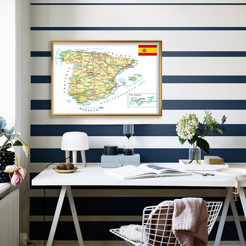 Póster de pared de mapa de España, pintura en lienzo para sala de estar, decoración del hogar, suministros escolares, regalo de viaje, 59x42cm