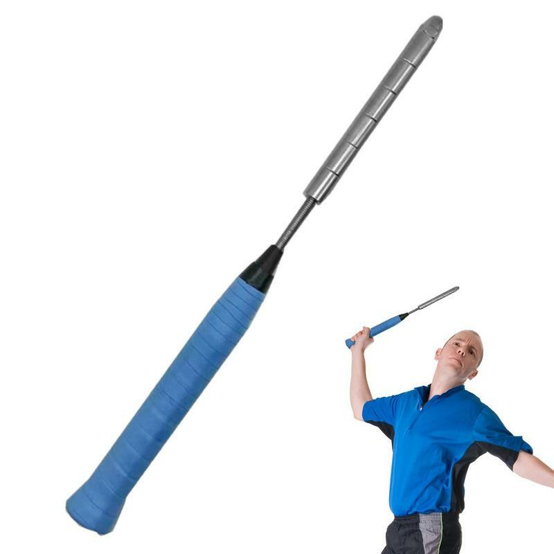Raket ayun bulu tangkis, tongkat latihan Stainless Steel, alat latihan Badminton berat dapat disesuaikan