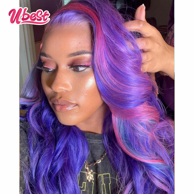 Purple And Pink Body Wave Lace Front Wigs For Women Human Hair Highlight 613 Wigs Pre Plucked 13X4 Human Hair Lace Frontal Wigs