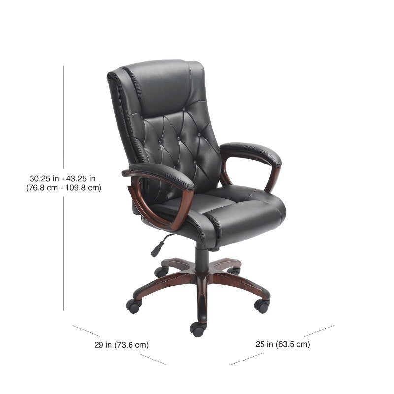 เก้าอี้สำนักงานผู้จัดการกลางหลังมีแขนเก้าอี้สำนักงานหนังสีดำผูกมัด