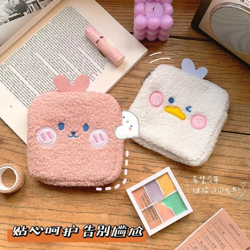 LXB01 Cute Plush Sanitary Napkin Storage Bag Women Tampon  Pad  Small Cosmetic Bags Makeup Pouch Card