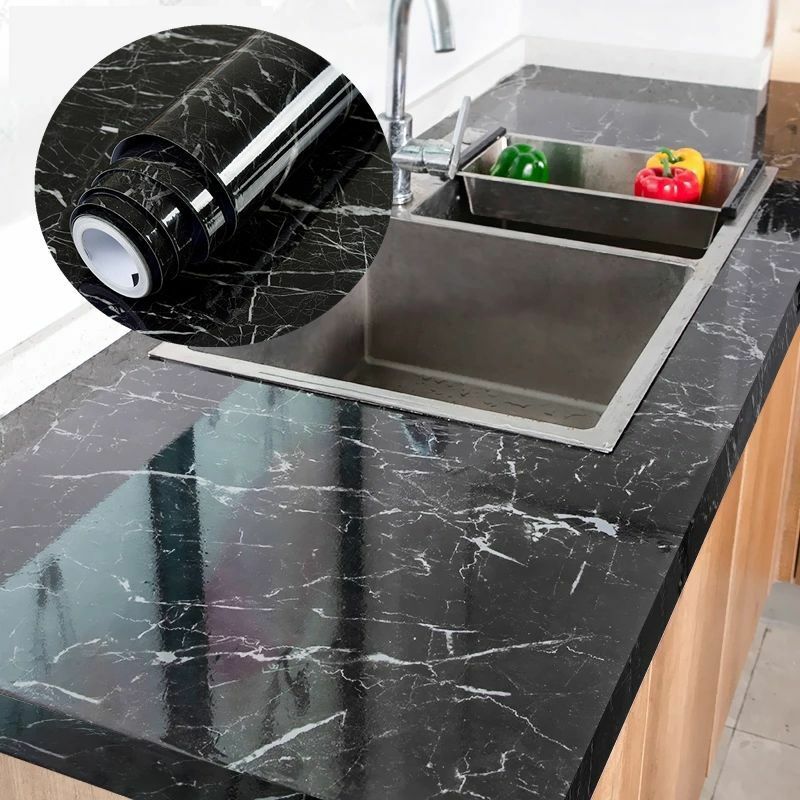 PVC Selbst-adhesive Küche Wasserdichte Und Öl Beweis Marmor Aufkleber Schrank Herd Top Desktop Renoviert Tapete