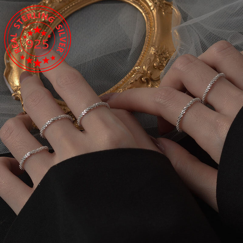 S925 خاتم سلسلة فضة إسترليني قابل للتعديل للنساء ، سلسلة قرنبيط ، تألق ، خطوبة ، زفاف ، ملابس يومية ، مجوهرات بتصميم فاخر