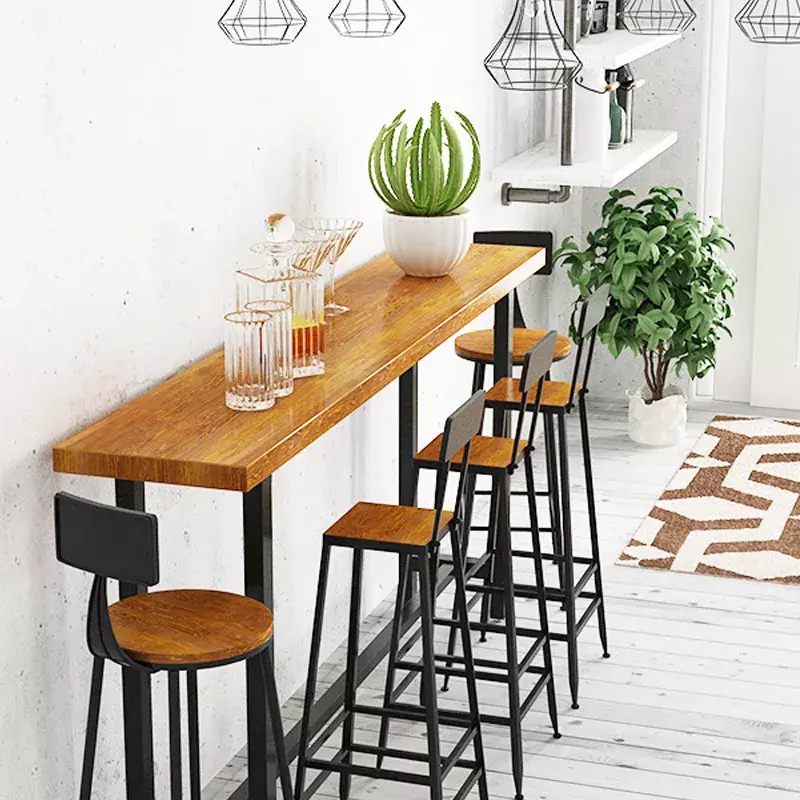 เหล็กดัดแบบลำลองทำจากไม้เนื้อแข็งสำหรับ EE1001ร้านกาแฟโต๊ะสูงระเบียงโต๊ะยาวและเก้าอี้