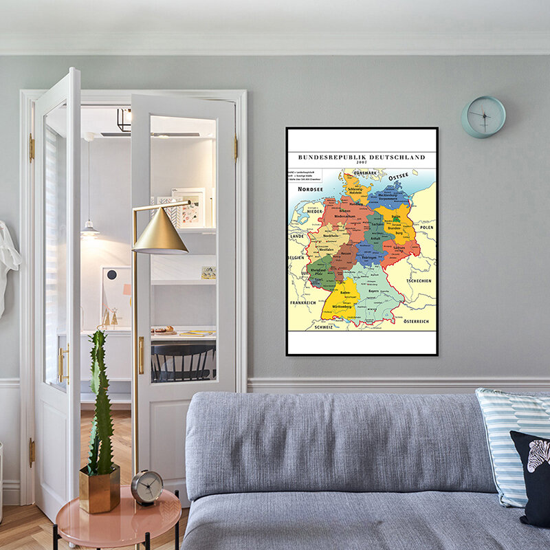 Карта Германии 59*84 см, Нетканая Картина на холсте, настенный плакат без рамы, Декоративный принт, украшение для гостиной и дома