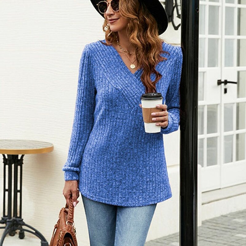 New Autumn and Winter Women's Large Size Long-sleeved V-neck Casual Tops Women's Sweatshirts
