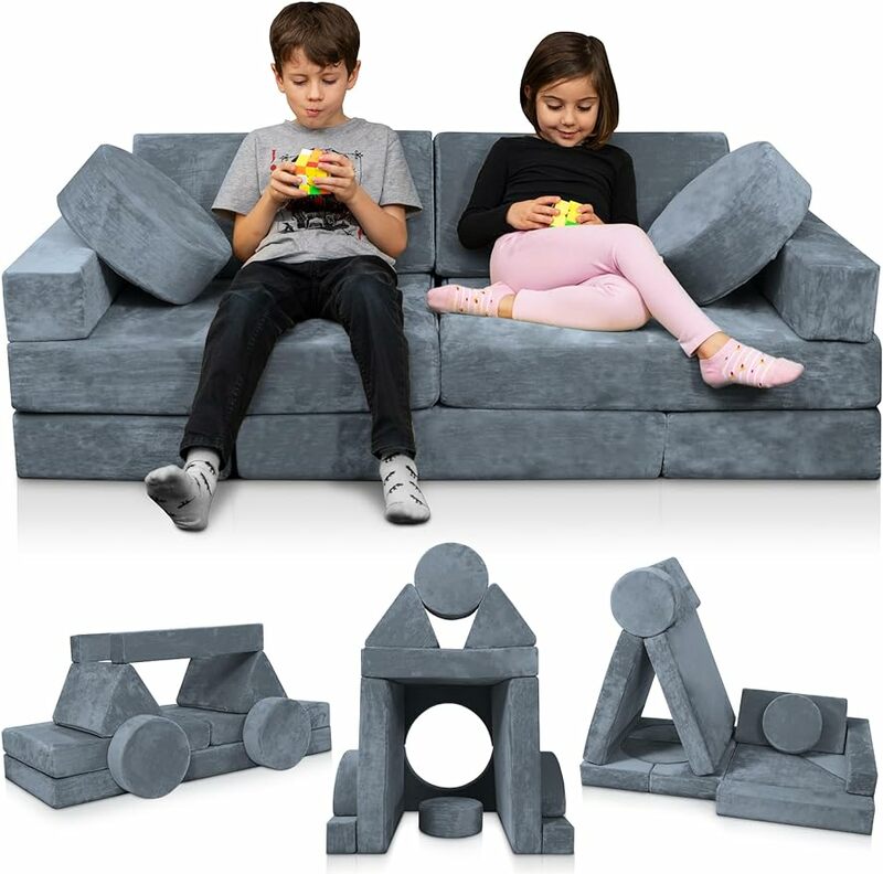 Modular Kids Play Couch, Child Sectional Sofa, Fortplay Bedroom and Playroom Furniture for Toddlers, Convertible Foam