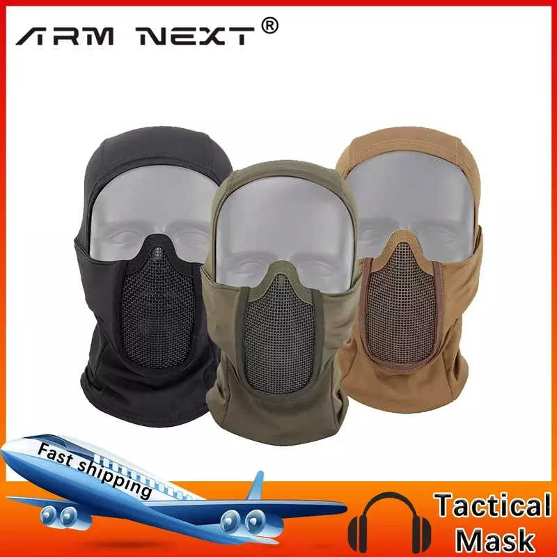 หมวกไหมพรม masker Full Face ยุทธวิธีสำหรับทหาร, สำหรับใส่ในรถมอเตอร์ไซด์หน้ากากตาข่ายโลหะสำหรับใส่เล่นเพนท์บอล