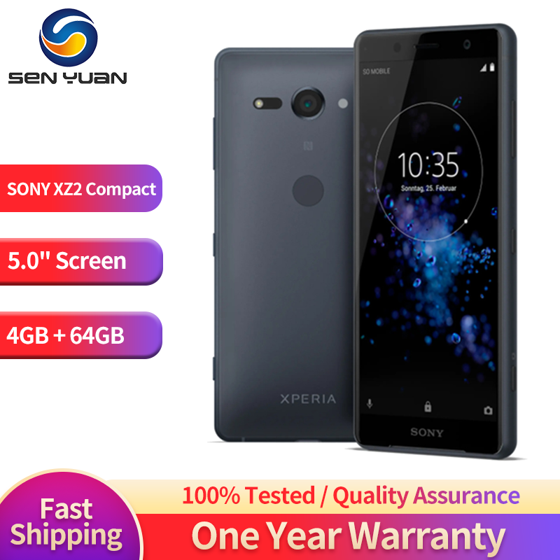 Sony-Xperia XZ2 Compact Mobile Phone, Smartphone Android, 4G, 5.0 '', 4GB, 64GB, Único, Cartão Dual SIM, NFC, SO-05K, H8314, H8324, Original