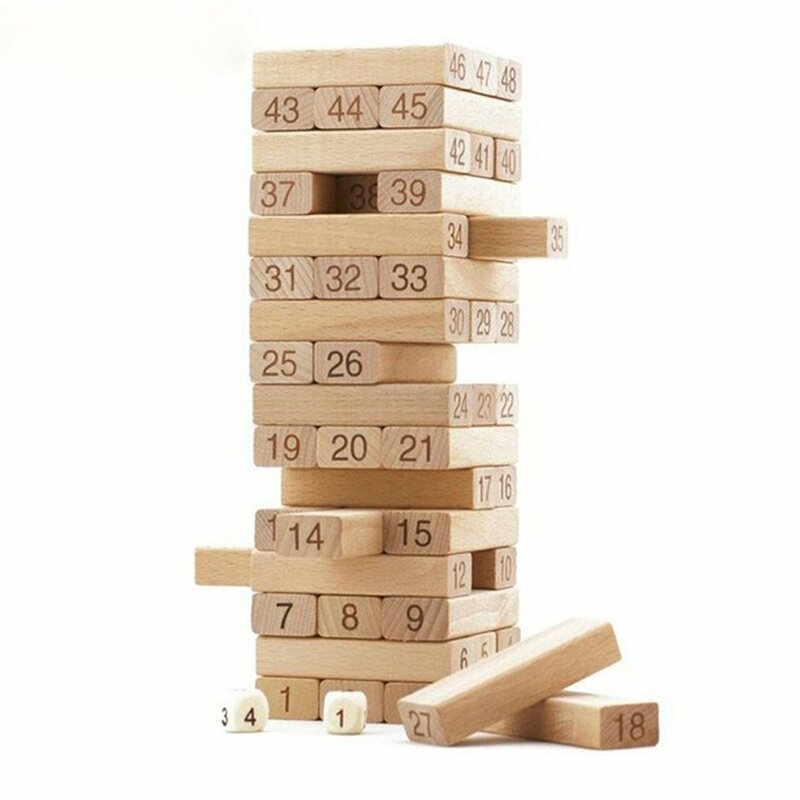 Wooden Stacking Blocks Toy, Number Toppling Timbers, Stacking Tower, Fun, Outdoor, Lawn, Yard Game, Education Toy, 54 Pcs