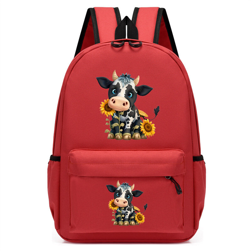 Mochila Anime bonito para crianças, girassol vaca impressão Schoolbag, Jardim de infância estudante Bookbags, Bagpack viagem para crianças
