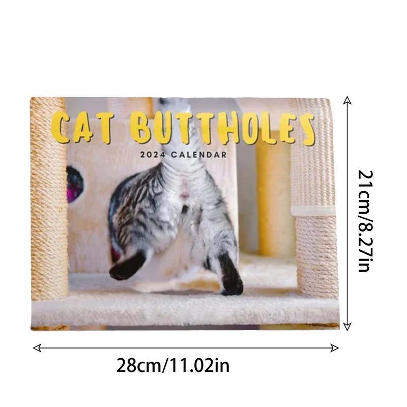 Calendário pendurado com gato Butthole, Calendário de bolas gatinho, Papel resistente grosso, Imagens extravagantes e divertidas, 2024
