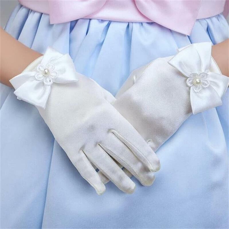 Children's Gloves Girls Short White  Kids Bowknot Student Performance Ceremony Ornament Accessories