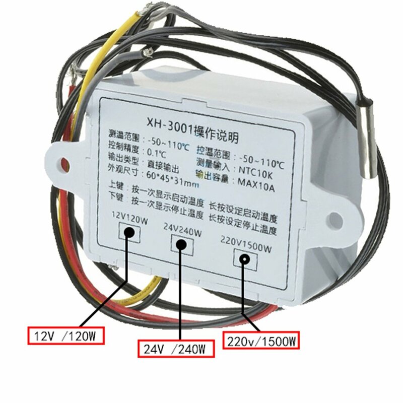 XH-W3001 W3001 uscita relè termoregolatore digitale 12V 220V termostato termoregolatore con interruttore di controllo del dispositivo di raffreddamento del riscaldatore