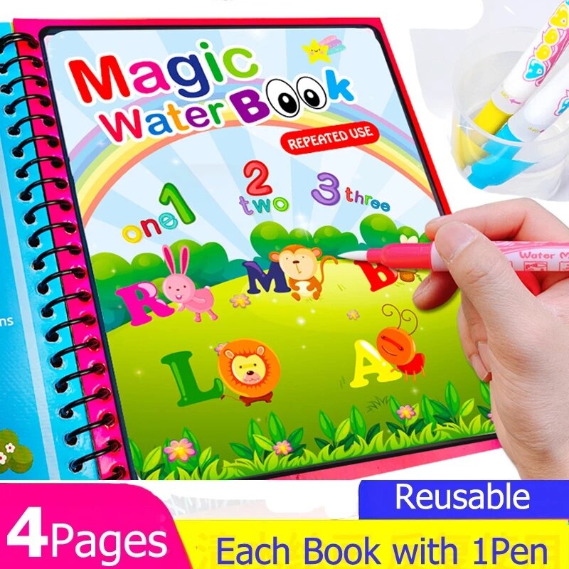 Mainan Montessori Buku Mewarnai Dapat Digunakan Kembali Buku Gambar Air Ajaib Mainan Gambar Lukisan Mainan Pendidikan Usia Dini Sensorik untuk Anak-anak