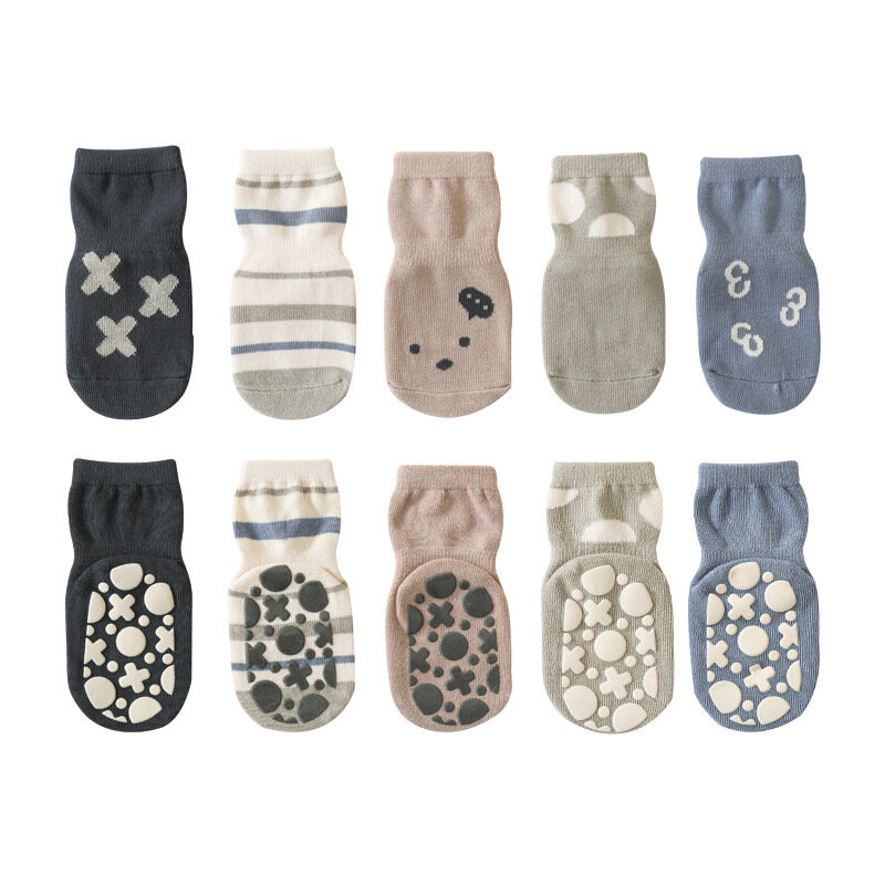 4 Pairs/lot Anti-slip Non Skid Ankle Baby Socks With Rubber Grips Cotton tube Children Socks For Boy Girl Toddler Floor Socks