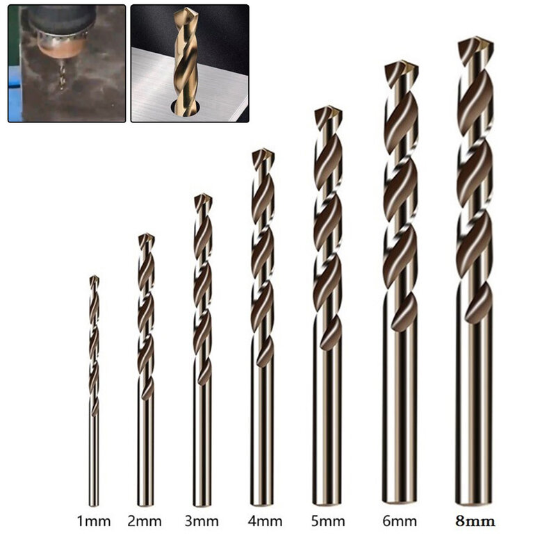 7Pcs HSS M35 Cobalt Auger Drill Bit 1/2/3/4/5/6/8mm Round Shank For Metal Stainless Steel Drilling Hole Punching Power Tools