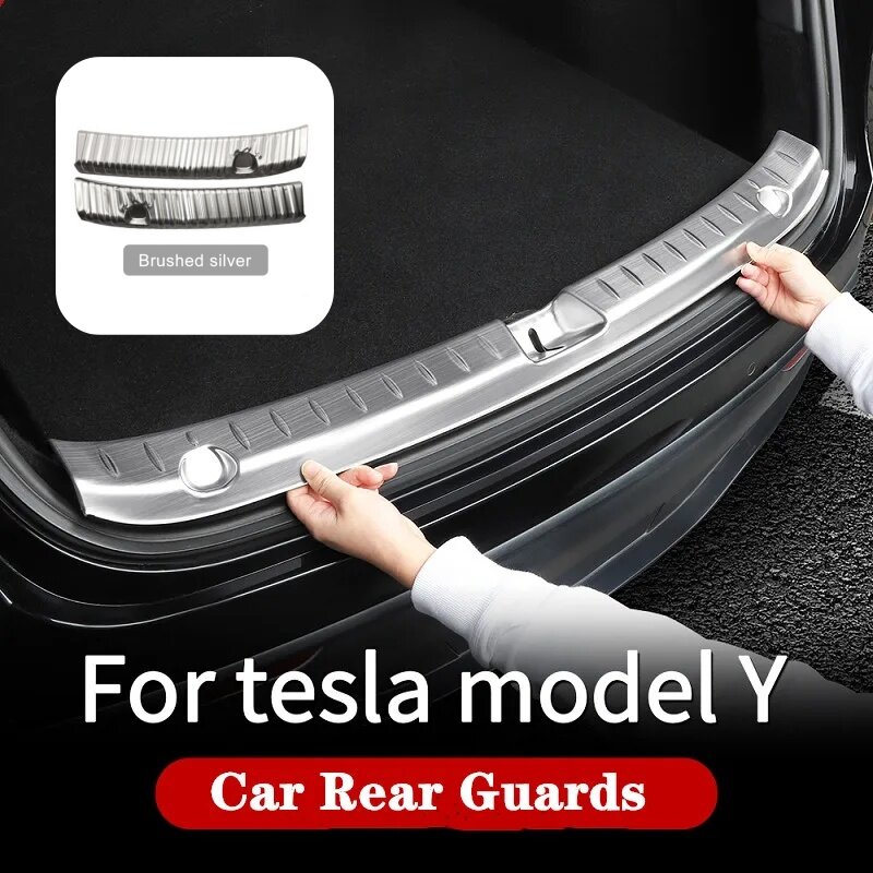 Pelindung Sill Anti gores bagasi mobil, pelindung Bumper untuk Tesla Model Y ABS, bilah samping Aksesori Mobil