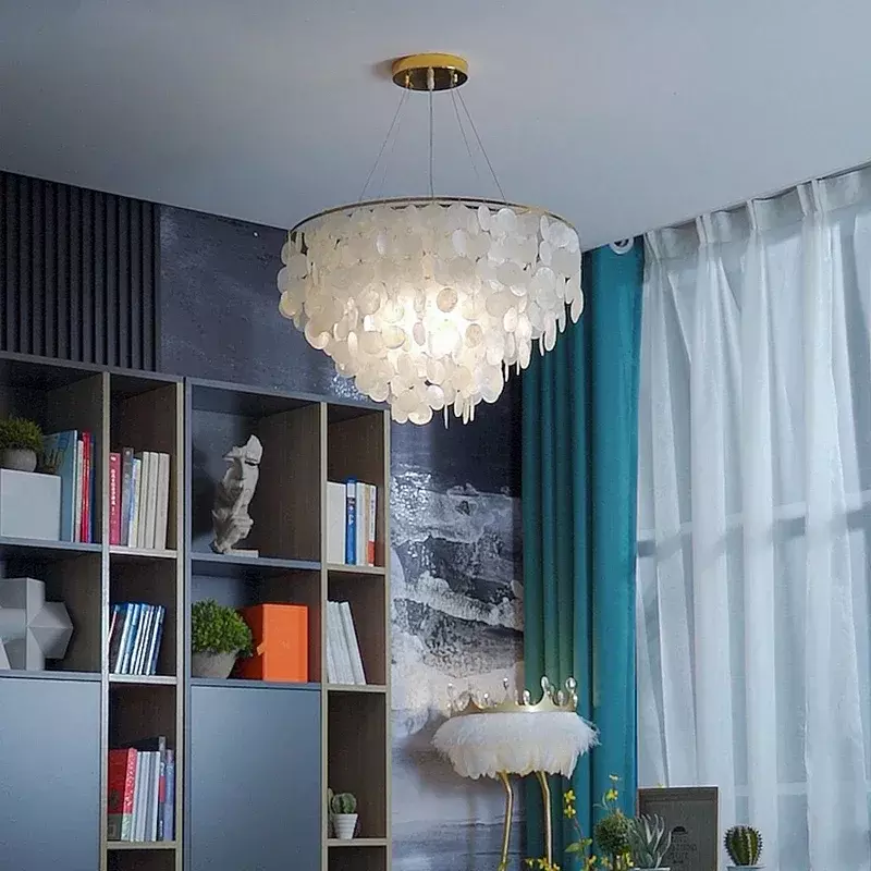 Lámpara de araña LED moderna, lámparas colgantes de concha, oro cromado, blanco, sala de estar, comedor, Hotel, pasillo, creatividad, lujo